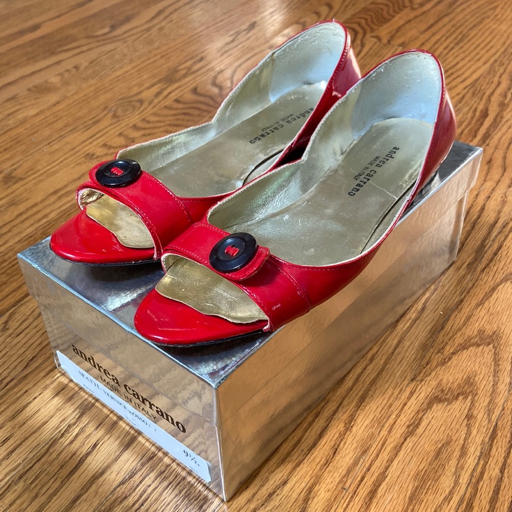 Andrea Carrano Red Patent Flats w/ Button 9.5